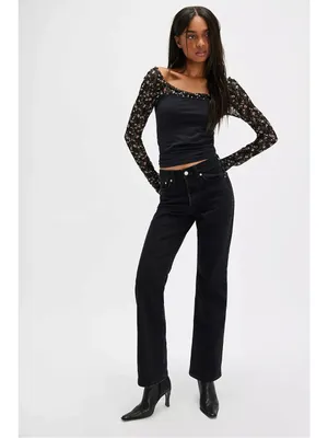 Free People Dainty Coquette Scoop Neck Josie Long Lace Sleeve Top Black Large thumbnail 14