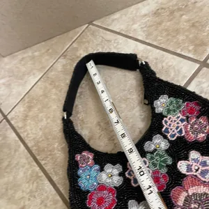 Studio 12 Black Beaded Floral Hobo Shoulder Bag Crescent Y2K Small Purse thumbnail 9