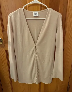 Princess Polly Macy Cardigan Beige Pearl Buttons thumbnail 1
