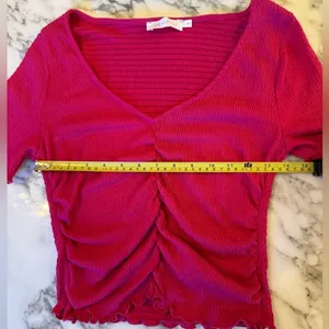NWOT All in Favor Hot Pink Ruched Top size Large thumbnail 4