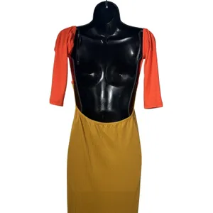 Unbranded Women Size Large Yellow Orange‎ Colorblock Backless Maxi Bodycon Dress thumbnail 5