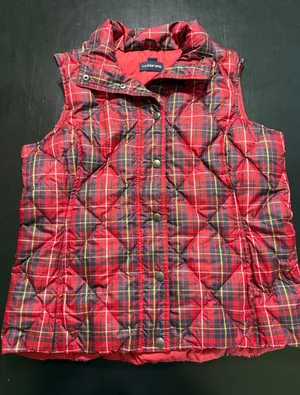 Lands End‎ Womens Red Tartan Plaid Diamond Quilted Puffer Vest Small 6-8 thumbnail 1