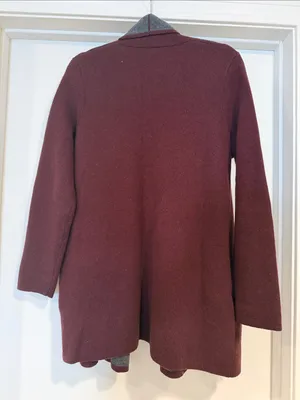 Ann Taylor Reversible Open-Front Cardigan in Burgundy and Gray thumbnail 5