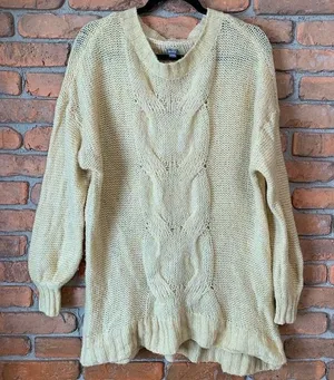 Aerie Cable Knit‎ Sweater Womens Small Yellow Tunic Long Sleeve Wool Oversized thumbnail 1