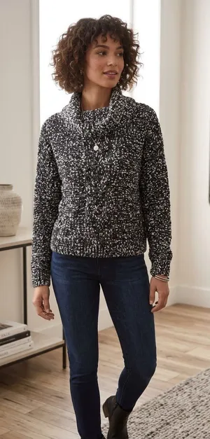 Elan Cowl Neck Marled Knit Slouchy Relaxed Fit Sweater Small. thumbnail 1