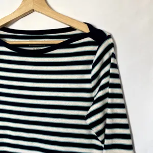 L.L.Bean blue white striped sailor style women's shirt S cotton top boat‎ neck thumbnail 2