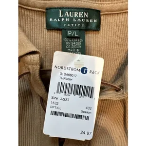 Vintage 90s Y2K Lauren Ralph Lauren Ribbed Polo Shirt Lace Up Camel Tan Heritage thumbnail 5
