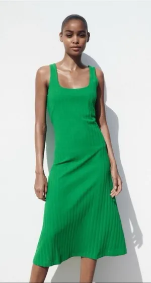 Zara Emerald Ribbed Tank Midi Dress thumbnail 1