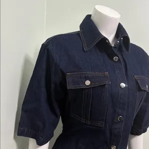 Petal & Pup Rev Mini Short Sleeve Button Denim Dress Size Small NEW thumbnail 7