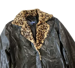 Endurance Vegan Leather Coat with Faux Leopard Collar thumbnail 4