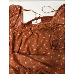 Lucky Brand Rust Dress Shimmer Peasant Boho Tiered Size M Midi‎ Puff Sleeve New thumbnail 12