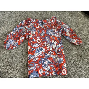 Zara Ruffled red blue white bohemian Paisley Print long sleeve Mini Dress M thumbnail 11