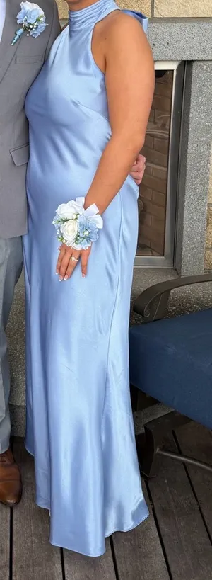 Maxi dress with bow on back worn once. Prom dress bridesmaids dress. thumbnail 1