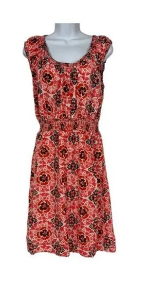 Faded Glory Coral Print Womens Sleeveless Dress Size M (8-10) Elastic Waist thumbnail 1