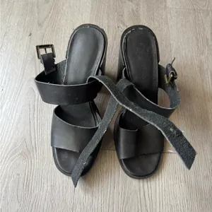 Women’s Black Faux Leather Platform Ankle Strap Heels thumbnail 14