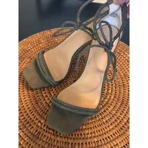Express Olive Green Rhinestone Square Toe Lace Up Stiletto‎ Heels tSize 8 thumbnail 7