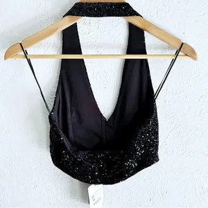 Zara Sequin Halter Vest Top Black Sz XS NWT thumbnail 4