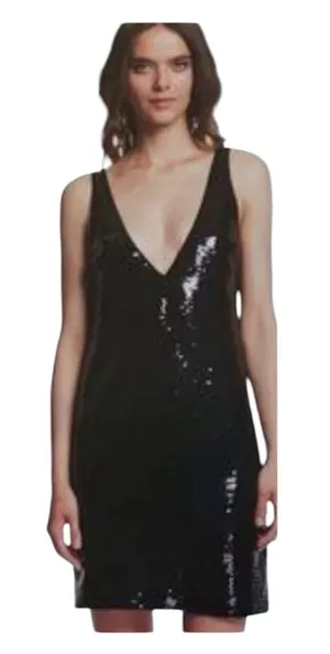 Amanda Uprichard Vita Mini Dress Women M Navy Blue Excellent Sequin V-Neck thumbnail 1