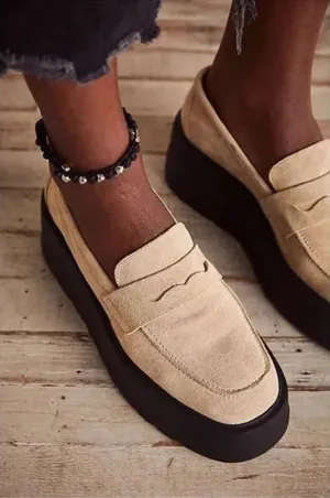 Free People Nico Sand Suede Platform Loafers Sz 38 thumbnail 1
