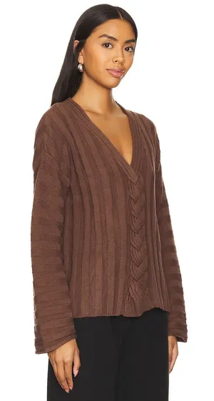 Anthropologie Sovere Chocolate Laced Knot Fisherman Sweater Oversized XS thumbnail 1