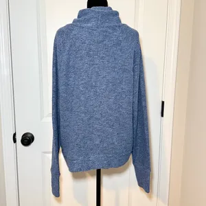 OFFLINE by Aerie Blue Marled Knit Funnel Neck Hoodie Sweater Large thumbnail 3