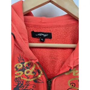 Ed Hardy Hoodie Womens XL Red Cropped Zip Up Tattoo Graphic Panther Dagger Y2K thumbnail 3