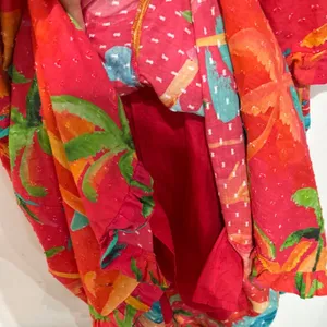 Farm Rio Ipanema Tropical Ruffled Midi Dress Red Palm Tree Cotton Small thumbnail 9