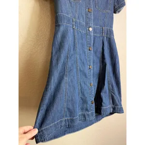 Express Womens‎ S Blue Denim Shirt Dress Short Sleeve Button Front Mini Preppy thumbnail 3