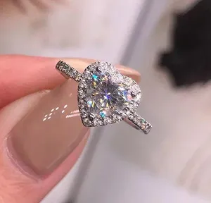 1.5ct heart shape halo 4.5 5 6 7 8 9 10 Diamond Cz Silver 925 Cushion Engagement Proposal Ring thumbnail 4