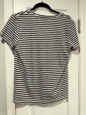 NWOT Madewell Size S Gray Stripe V Neck Short Sleeve Slub Cotton Tee Shirt thumbnail 4