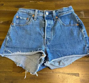 Levi’s 501 Cut Off Shorts Blue Button Fly size 25 Daisy High Rise Distressed thumbnail 1