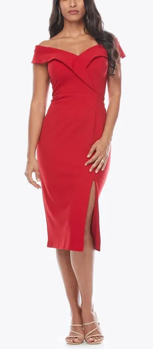 Bardot Off The Shoulder Midi Bodycon Pencil Dress Red XS thumbnail 1