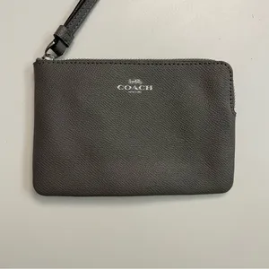 Coach Wristlet Wallet Pouch Corner Zip Credit Card Phone Travel Leather Grey thumbnail 2