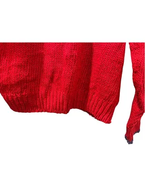 VTG Counterparts Hand Knit Bird Novelty Sweater Red Patchwork Folk Art Cotton M thumbnail 9