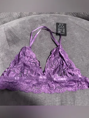 New! 3 Piece Purple Lace Bralette, Mini Skirt with G-String Crotchless thumbnail 5