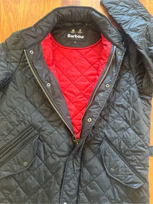 Barbour womens Quilted Jacket in Black with Red Lining Del Mar logo thumbnail 6