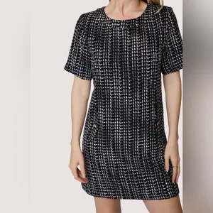 Lost + Wander Femme Forte Tweed Shift Dress in Black Ivory Size Small NWT thumbnail 6