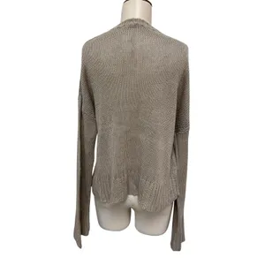 Jenni Kayne Cropped Linen Crewneck Summer Fall Sweater Natural Beige Small thumbnail 2
