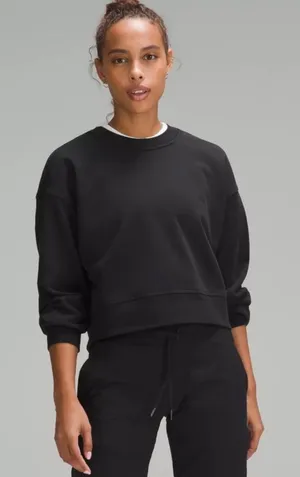 Lululemon Black Crop Sweatshirt Perfectly Oversized Pullover Crew French‎ terry thumbnail 1