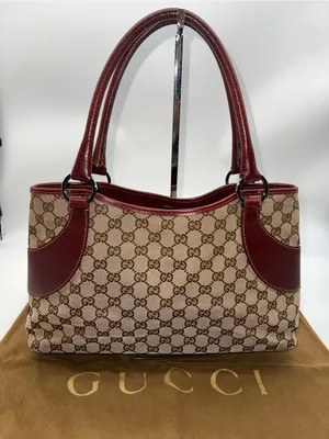 VTG Gucci Beige GG Supreme Canvas Shoulder Bag with Burgundy/Dark Red Accents thumbnail 3