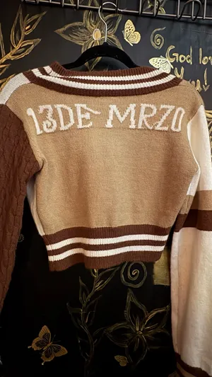 Daisy Brown & cream Y2K varsity knit cardigan thumbnail 2
