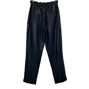 Alice + Olivia Womens Black Faux Leather Ankle Trousers Pants XS Pockets Pleated thumbnail 2