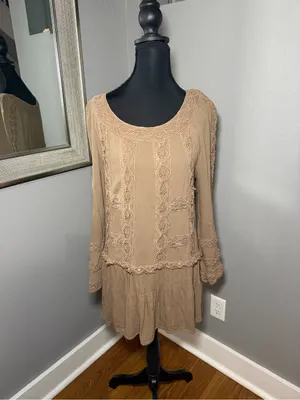 Monroe LTD Boho Peasant Crochet Festival Mini Dress Tunic Small. thumbnail 2