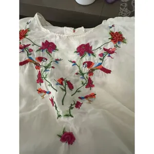 Zara Collection Dress Sz L Cotton Silk Blend Puff Sleeve Floral Embroidered thumbnail 15