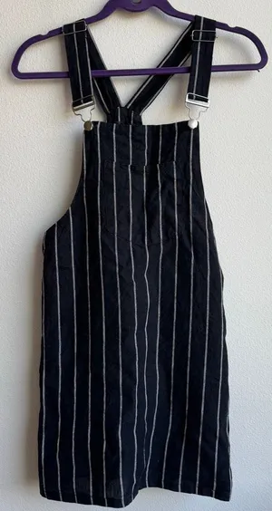 Reformation 100% Linen Black White Stripe Overall Mini Dress Size 6 Small thumbnail 1
