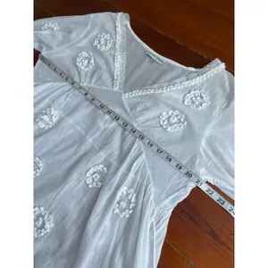 Antica Sartoria White Cotton Gauze Floral Applique Boho Cover Up Free Size (M/L) thumbnail 7