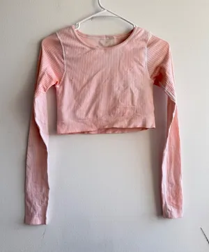 Lululemon Ebb to Street Long Sleeve Ribbed Crop Top Pink‎ Size 4 dye thumbnail 1