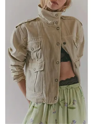 Free People Bohemian Kali Washed Utility Military Canvas Jacket Oat Large thumbnail 8