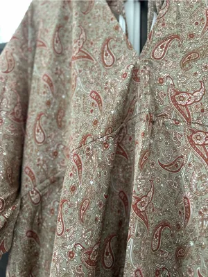 Aakaa Taupe and Rust Paisley Ruffle Dress thumbnail 3