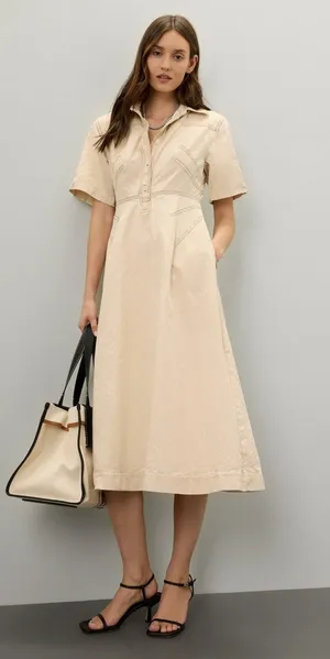 ROSETTA GETTY COLLECTIVE Off White Beige Twill 100% Cotton Bone Dress Size 10 thumbnail 1